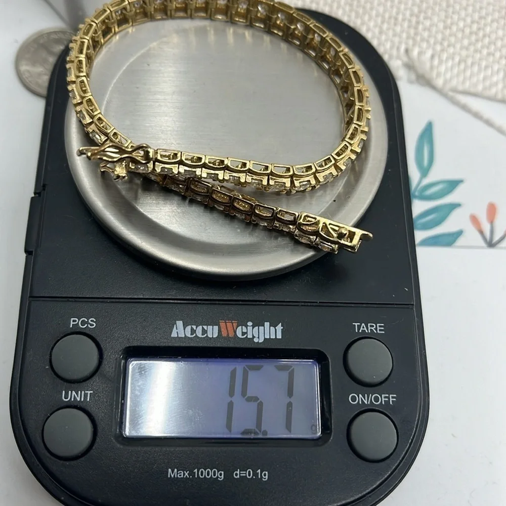 Vintage 925 Sterling Silver Gold Vermeil CZ Tennis Bracelet 7.25" - Picture 7 of 15